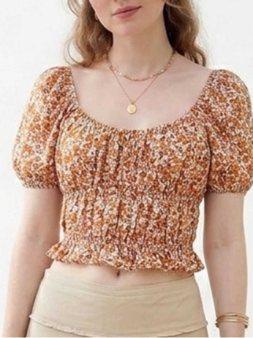 NEW BOG COLLECTIVE floral Puff Sleeves CROP TOP MEDIUM Bohemian Cottagecore